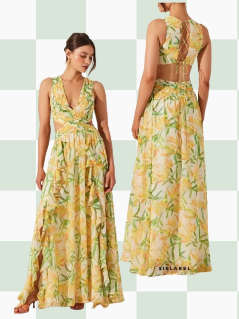 ASTR the Label: Noya Floral Cutout Maxi Dress - Yellow green floral